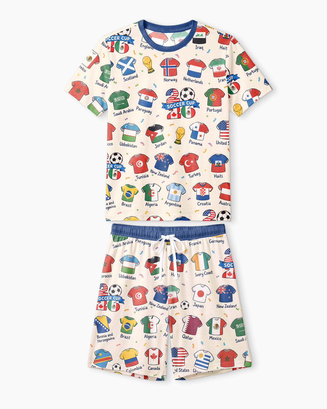 2026 Soccer World Jersey Flag Family Matching Bamboo Men Short Sleeve Short Pajama Set