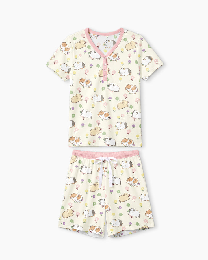 Guinea Pig Garden Bamboo Women Short Sleeve Short Pajama Set