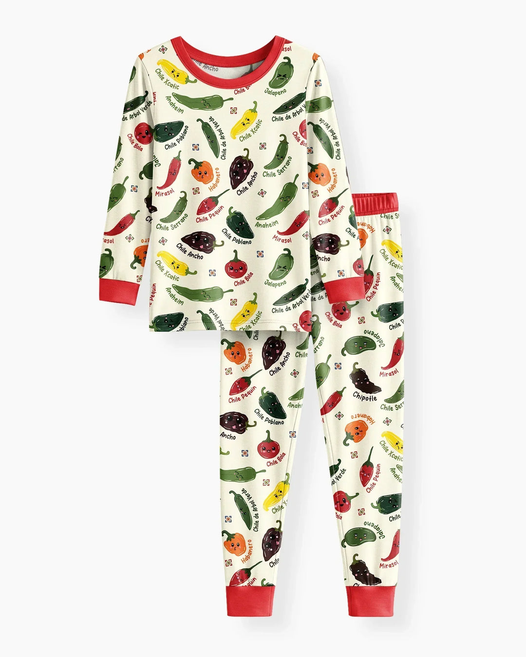Kawaii  Mexican Chiles Bamboo Two Piece Long Sleeve Pajama Set