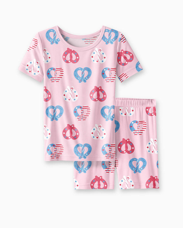 4th of July Pretzel  Bamboo Two Piece Short Sleeve Shorts Pajama Set