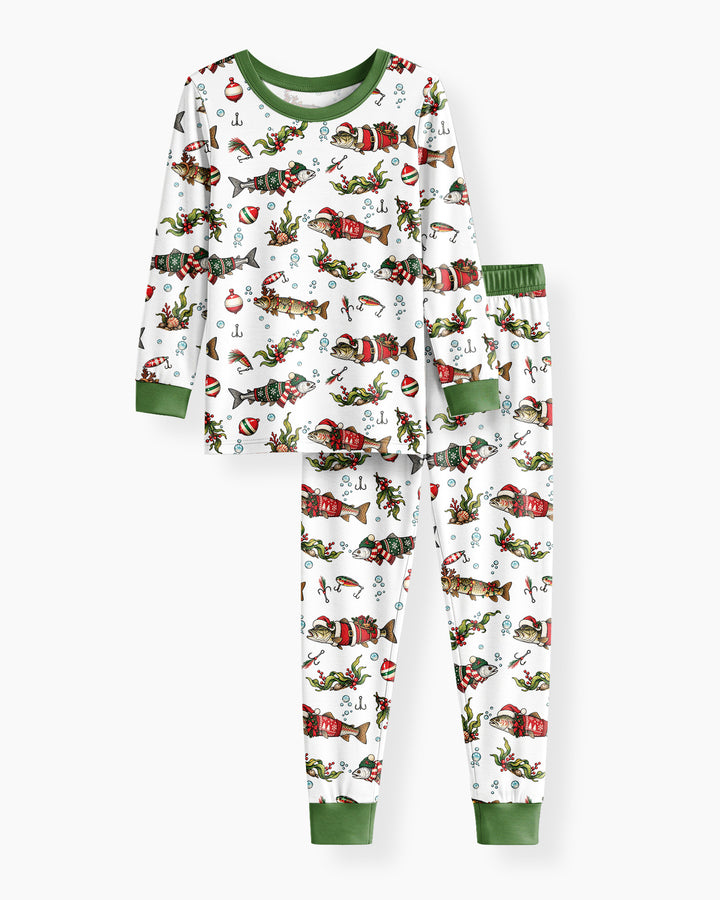 Christmas Trout Fishing Bamboo Two Piece Long Sleeve Pajama Set
