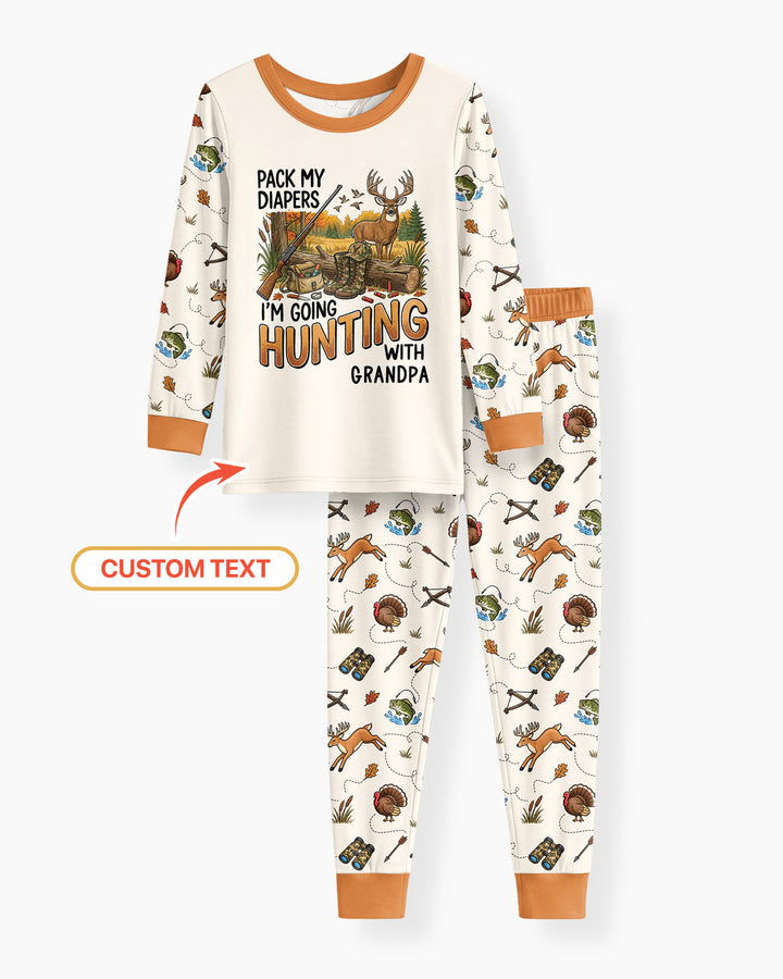 Personalized Pack My Diapers I'm Going Hunting Bamboo Two Piece Long Sleeve Pajama Set