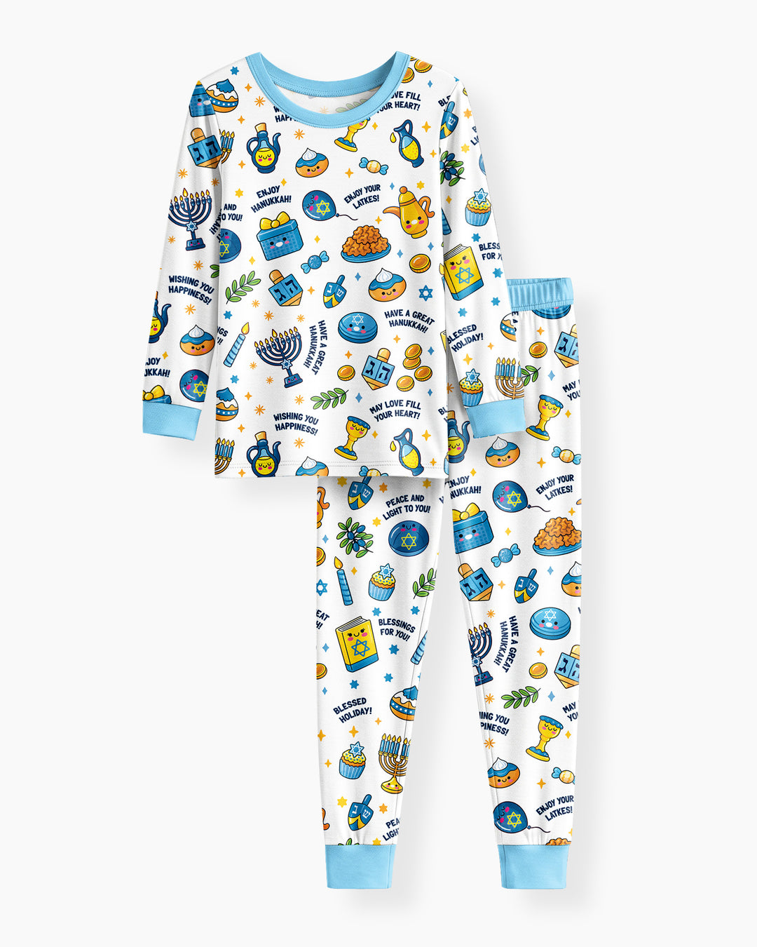Kawaii Menorah Holiday Bamboo Two Piece Long Sleeve Pajama Set
