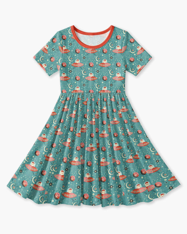 Atomic Santas in Space Bamboo Twirl Dress