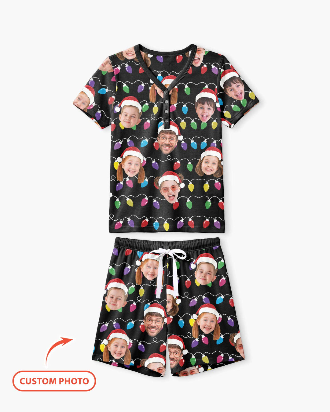 Custom Face Christmas Family Silly Xmas Leds Bamboo Women Short Sleeve Short Pajama Set