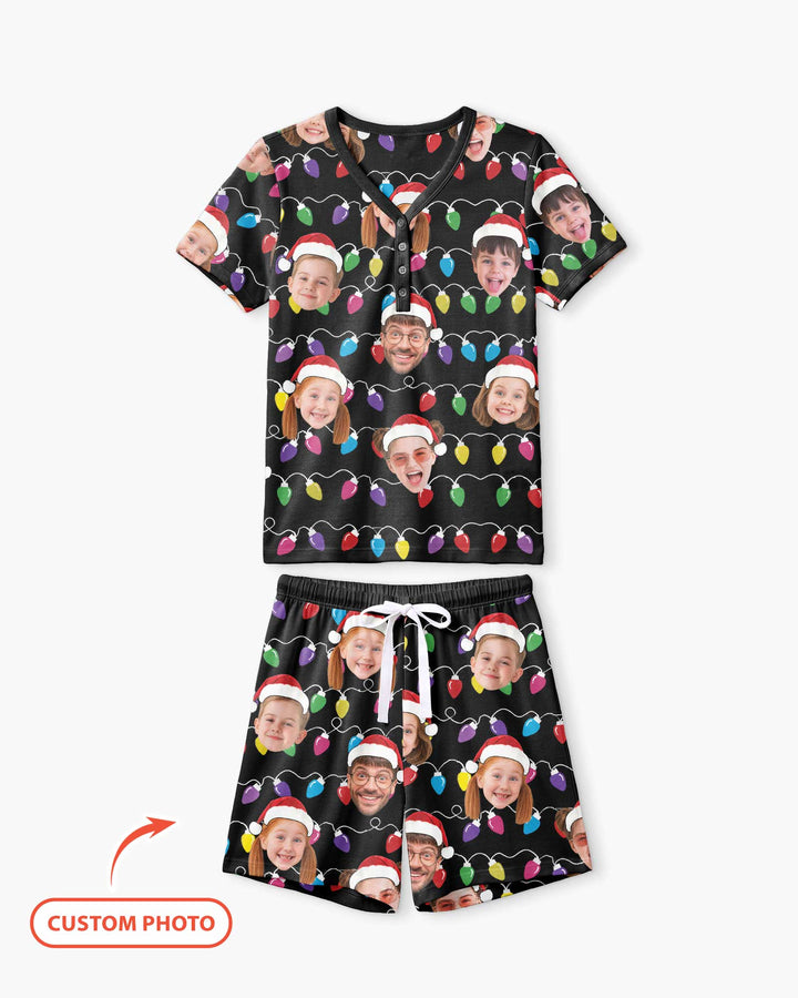 Custom Face Christmas Family Silly Xmas Leds Bamboo Women Short Sleeve Short Pajama Set