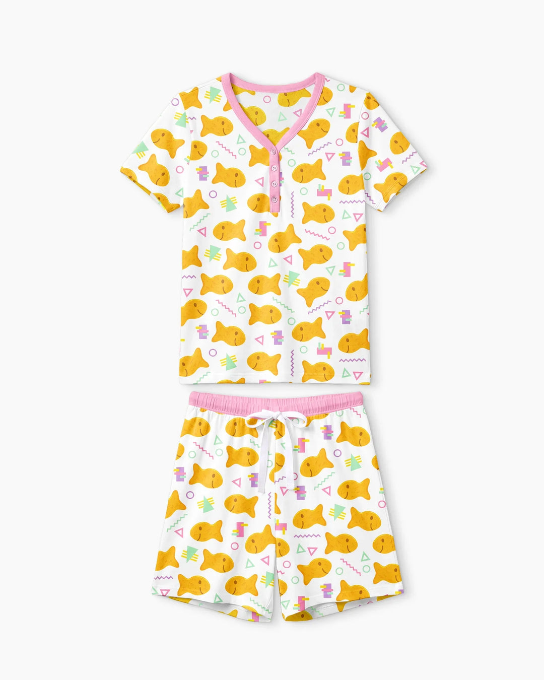 Cheesy Fishies Family Matching Bamboo Women Short Sleeve Short Pajama Set