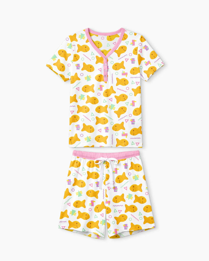 Cheesy Fishies Family Matching Bamboo Women Short Sleeve Short Pajama Set