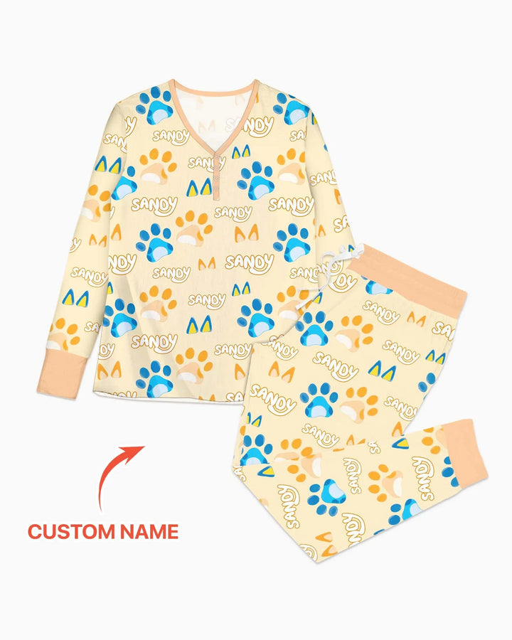 Custom Name Favourite Blue Dog Family Matching Bamboo Women Pajama Set
