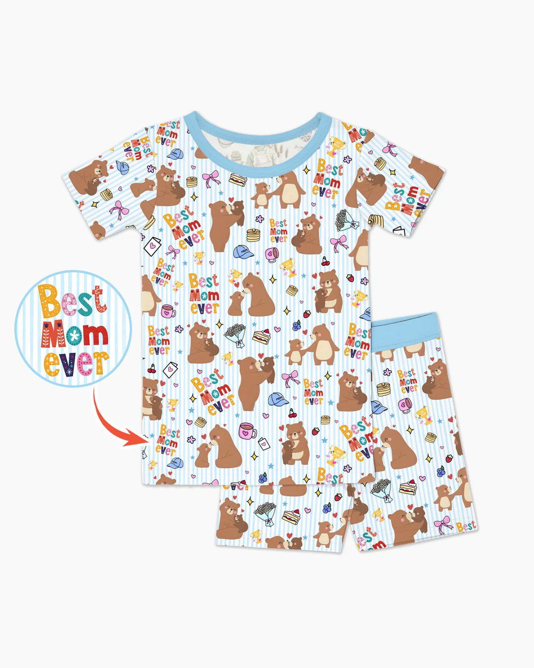 Mejor mamá oso de la historia, conjunto de pijama de dos piezas de bambú a juego con la familia, de manga corta y pantalón corto