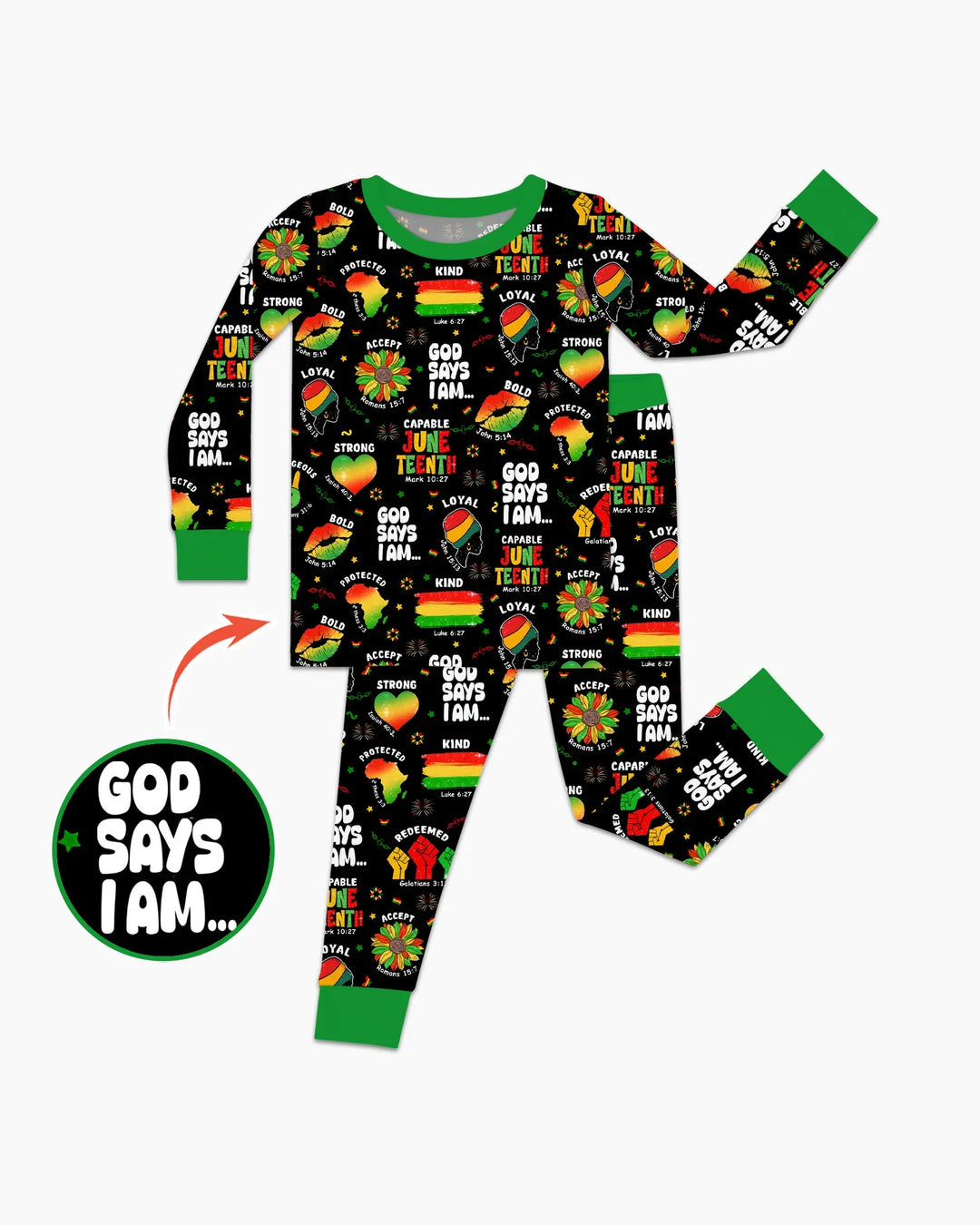 God Says I Am Juneteenth Blessings Bamboo Two Piece Long Sleeve Pajama Set