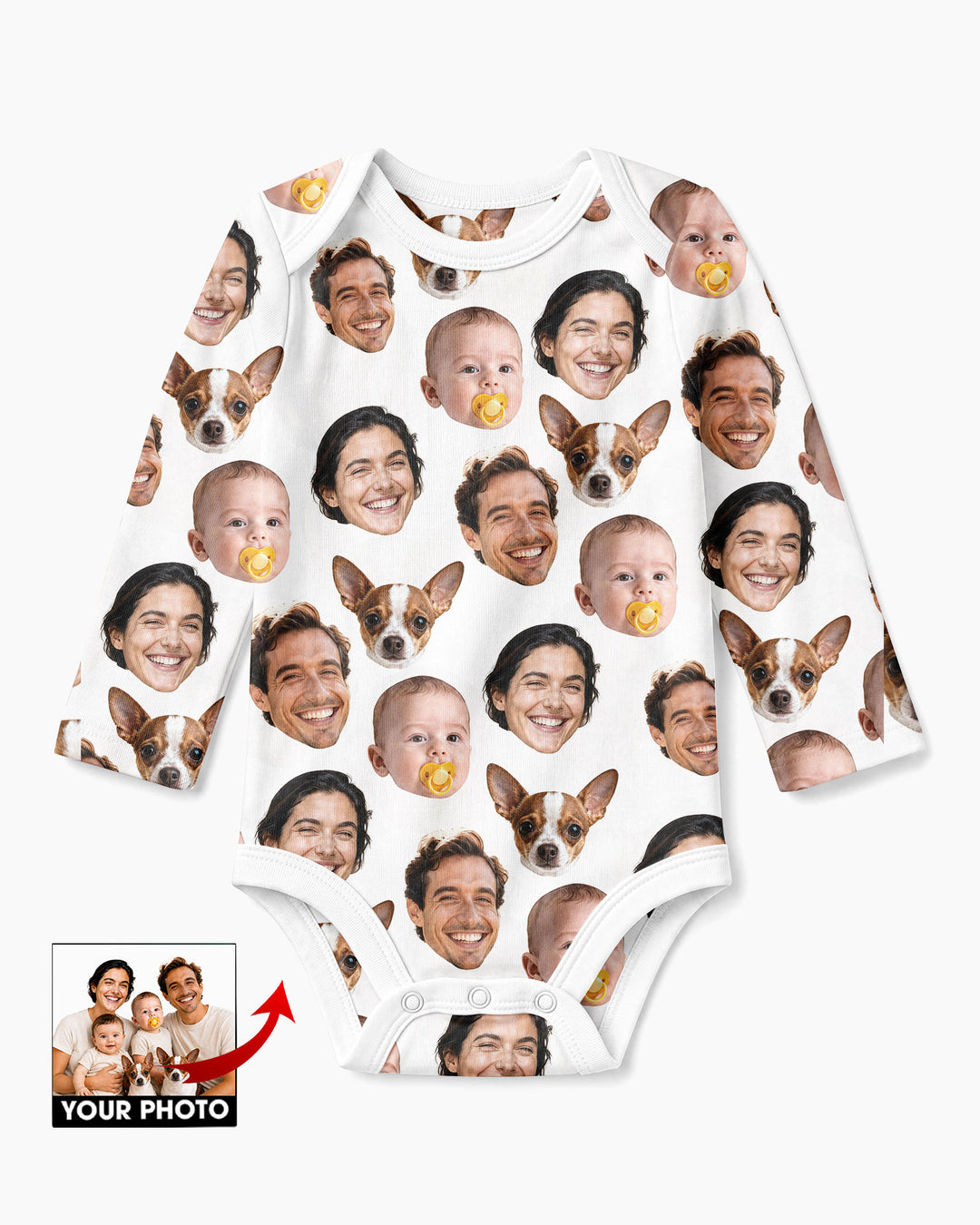 Personalized Face Baby Bodysuit, Families Faces Newborn Bodysuit