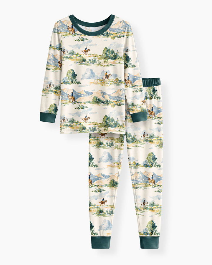 Western Cowboy Landscape Bamboo Two Piece Long Sleeve Pajama Set