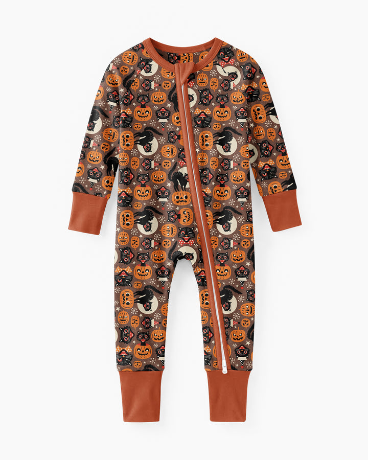 Vintage Halloween Black Cat Pumpkin Bamboo Convertible Zippy