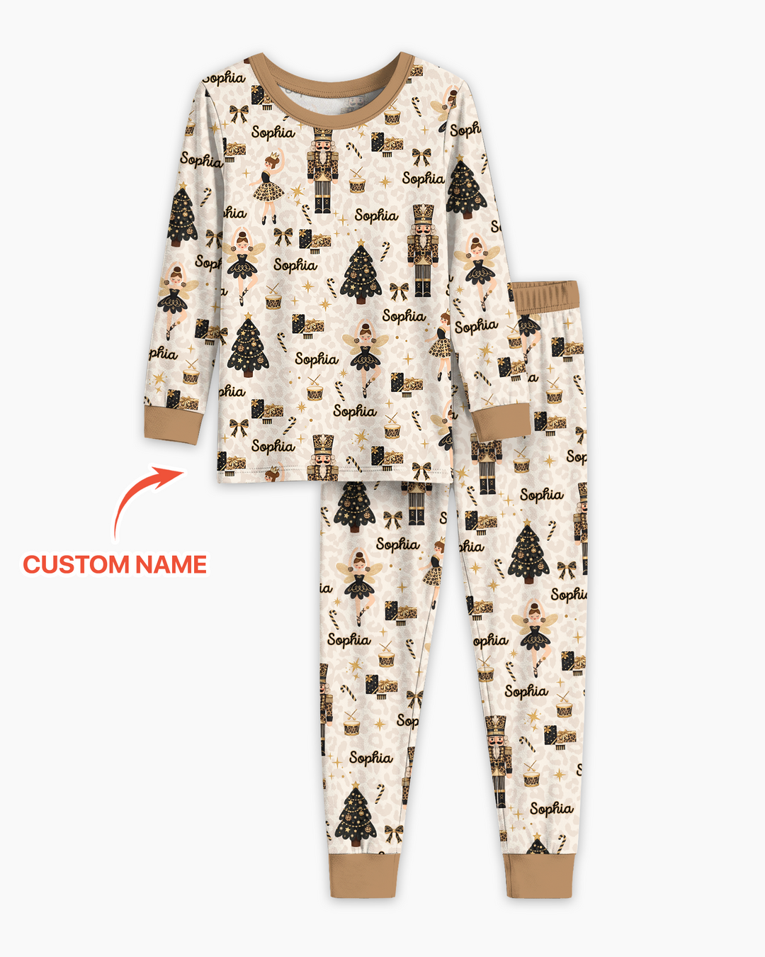 Custom Name Leopard Nutcracker Era Bamboo Two Piece Long Sleeve Pajama Set
