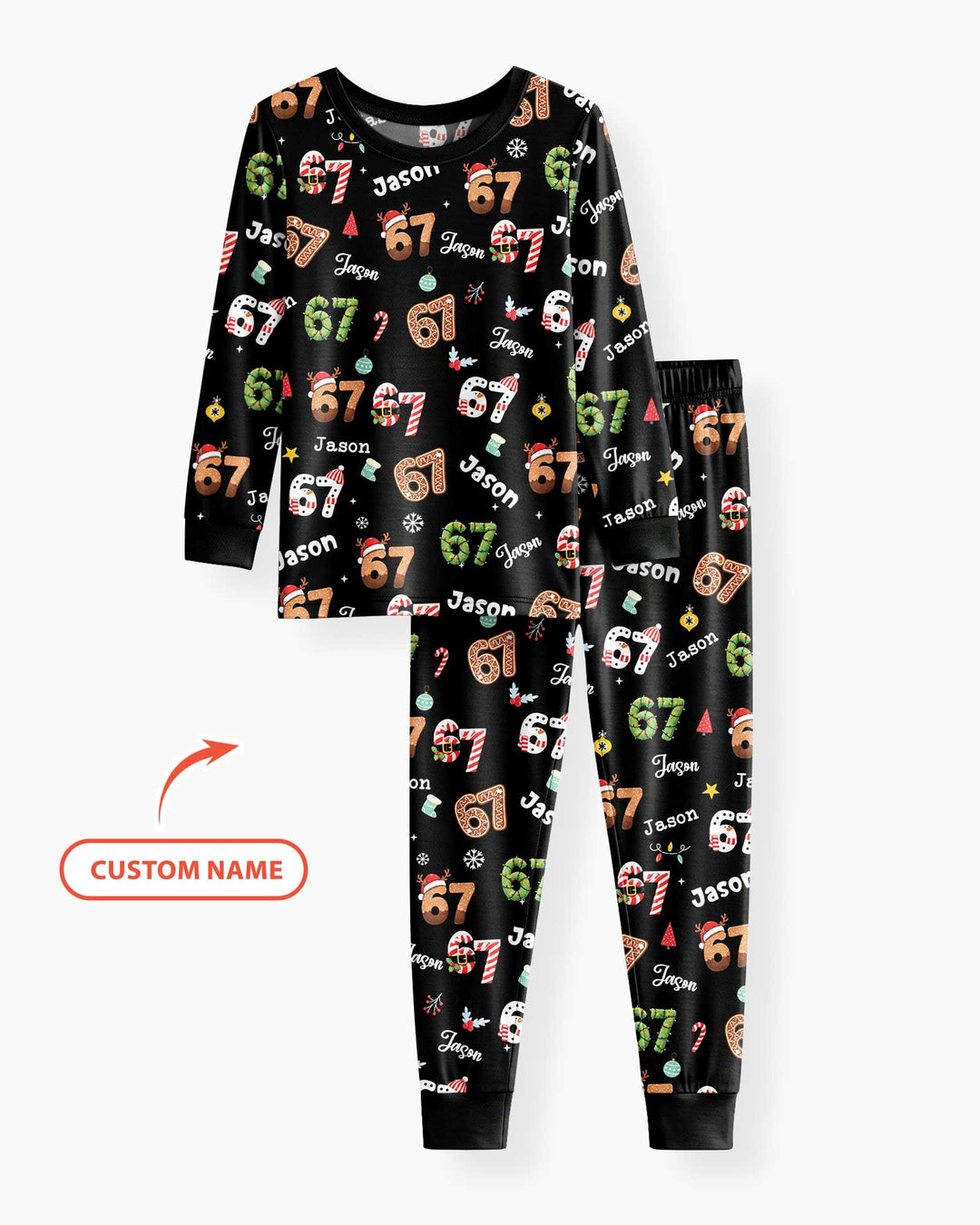 Custom '6 7' Six Seven Christmas Slang Meme Bamboo Two Piece Long Sleeve Pajama Set