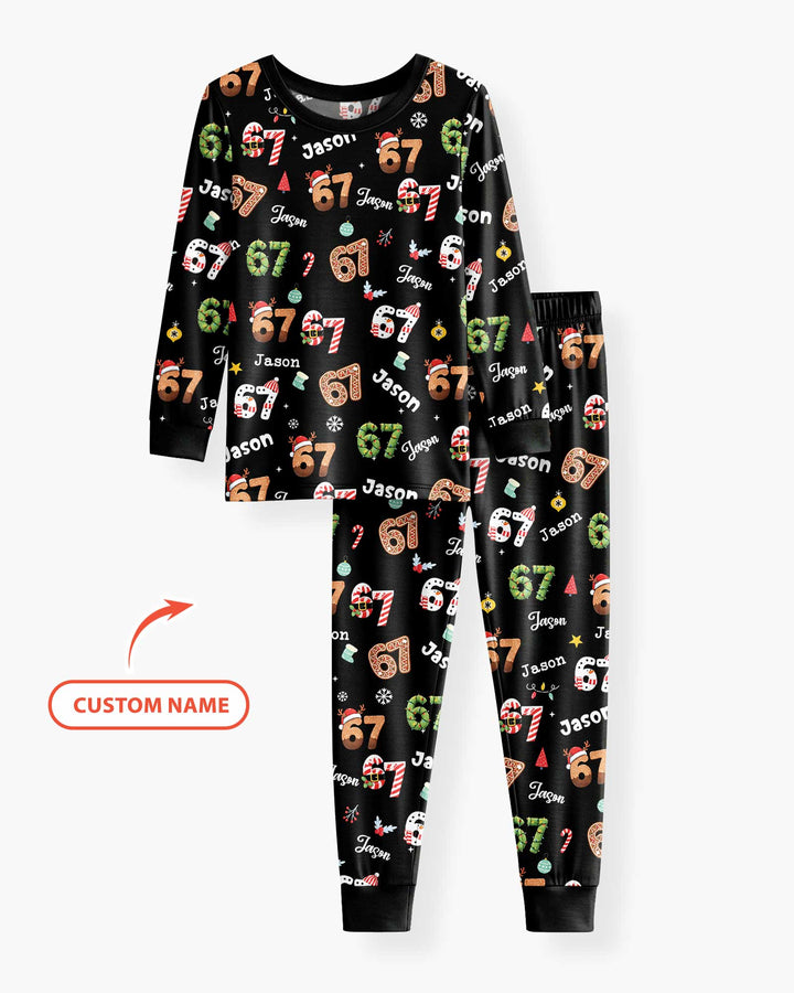 Custom '6 7' Six Seven Christmas Slang Meme Bamboo Two Piece Long Sleeve Pajama Set