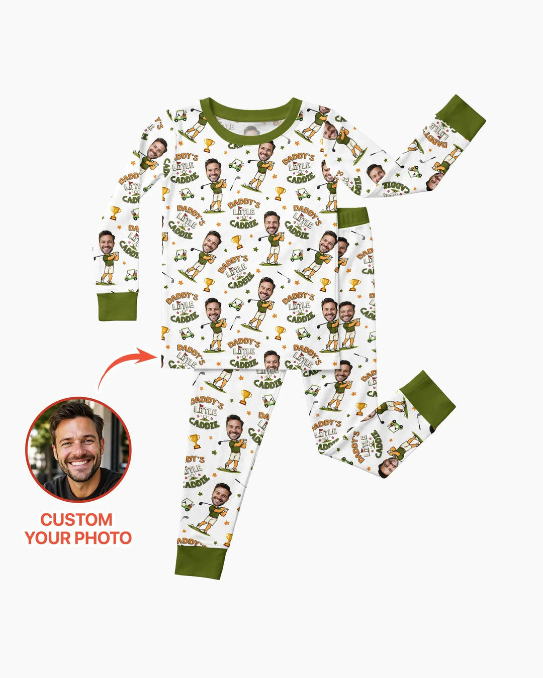 Custom Photo Daddy's Little Caddie Daddy & Me Matching Bamboo Two Piece Long Sleeve Pajama Set