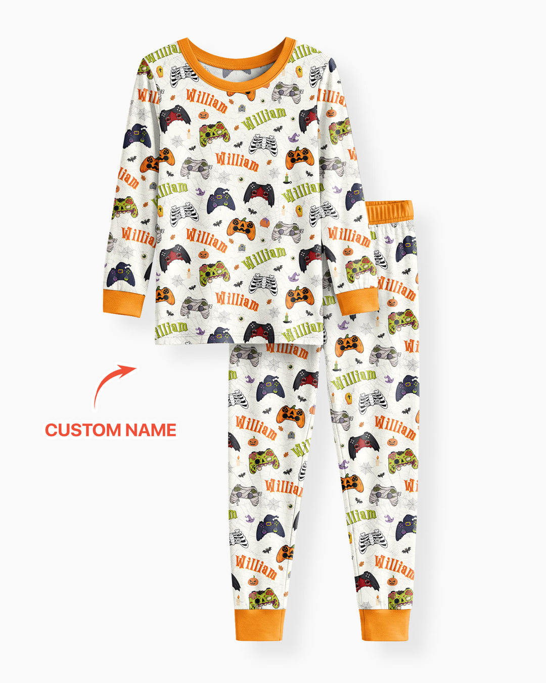Custom Name Halloween Gaming Controllers Bamboo Two Piece Long Sleeve Pajama Set