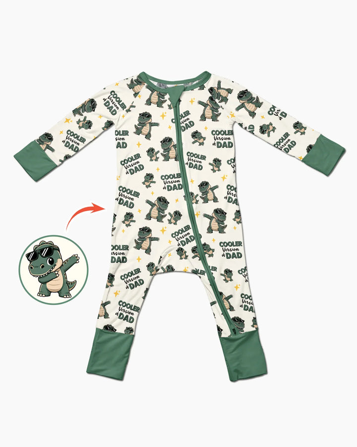Divertido pijama de bambú convertible con cremallera de dinosaurio para papá e hijo a juego