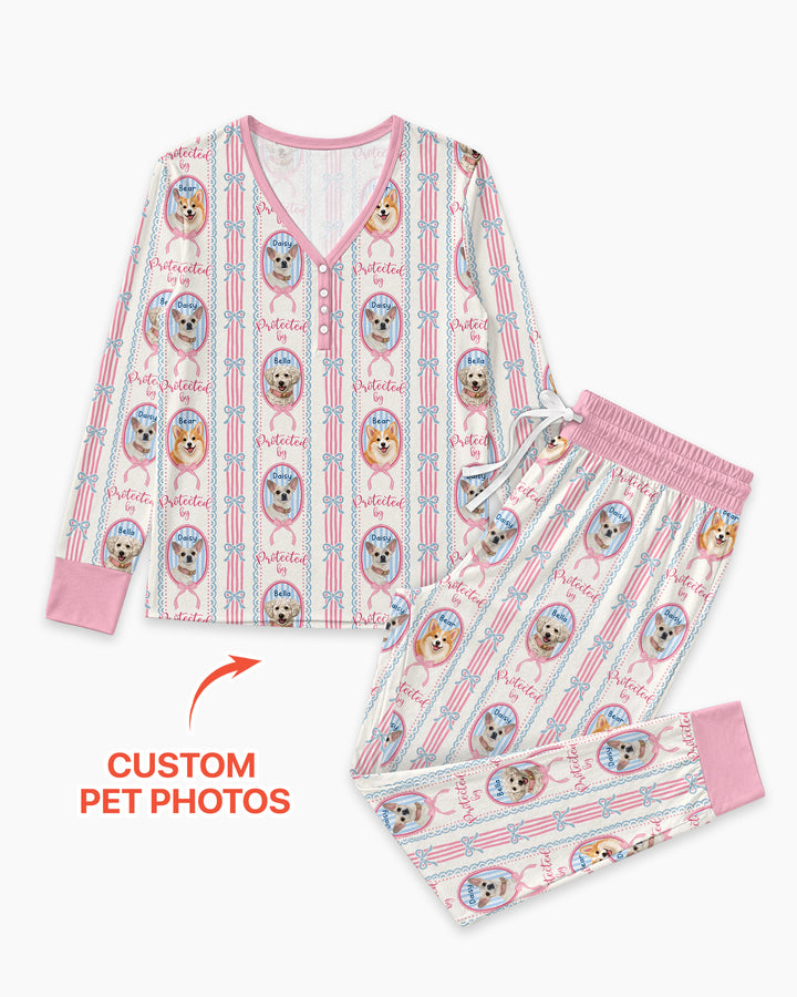 Custom Coquette Pet Photo Little Protector Bamboo Women Pajama Set