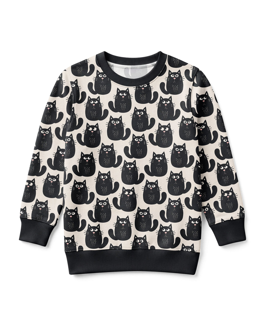 Moody Black Cats in Black and White Bamboo Crewneck Sweatshirt