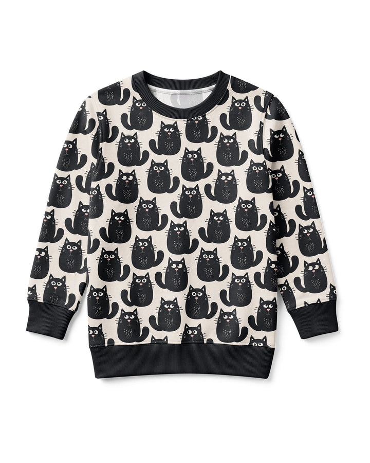 Moody Black Cats in Black and White Bamboo Crewneck Sweatshirt
