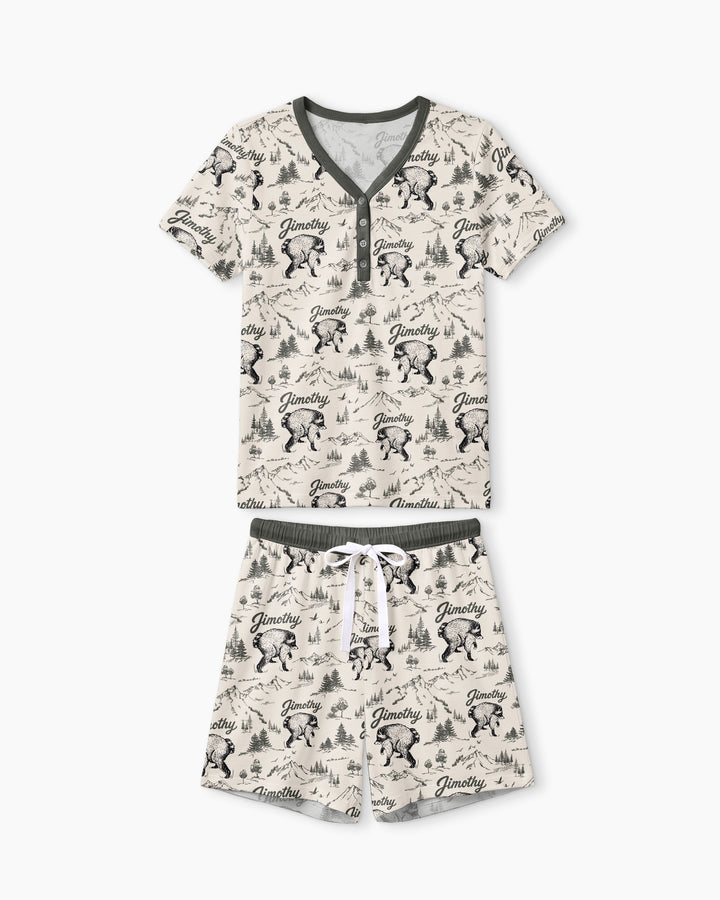 Vintage Jimothy Racoon Family Matching Bamboo Women Short Sleeve Short Pajama Set