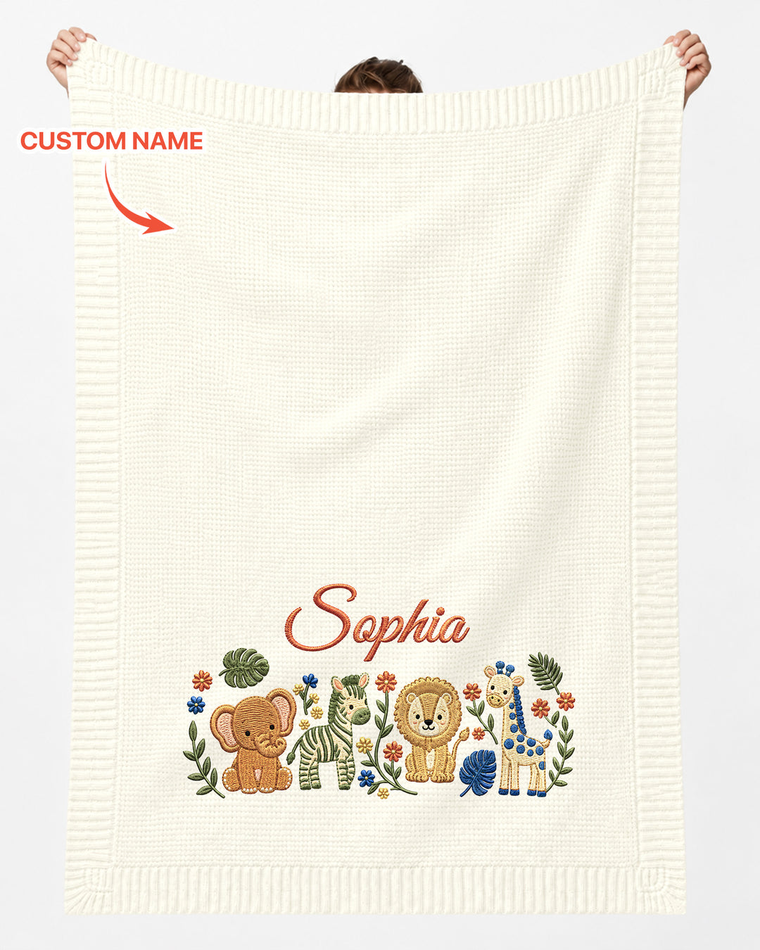 Safari Animal Embroidered Baby Cotton Blanket
