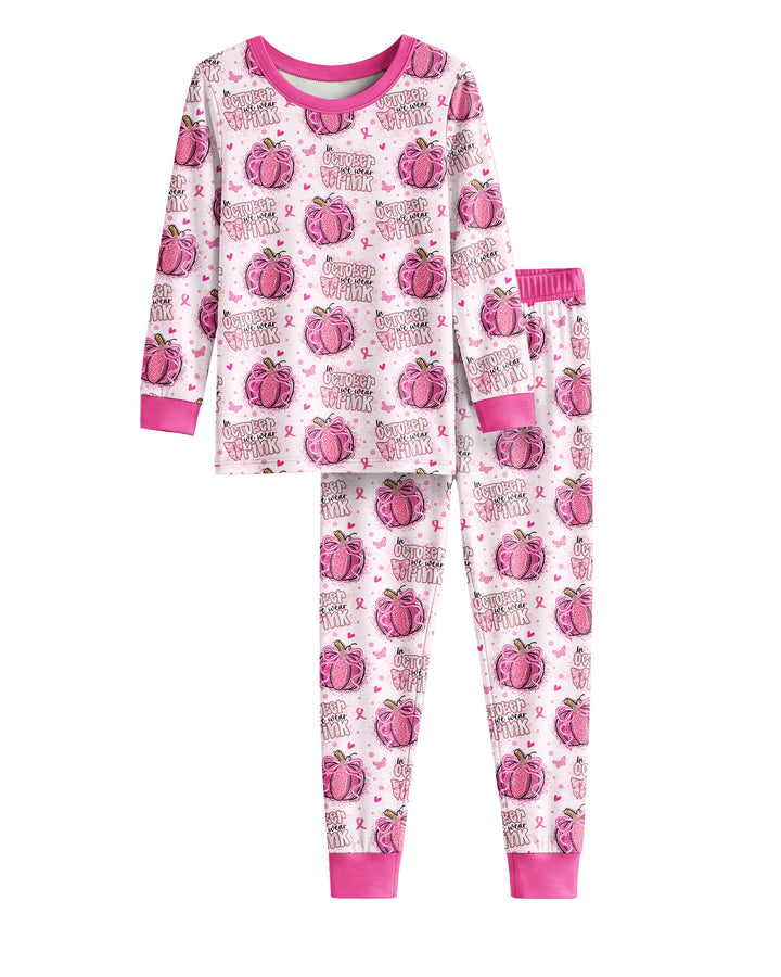 We Wear Pink Pumpkin Mommy & Me Matching Bamboo Two Piece Long Sleeve Pajama Set