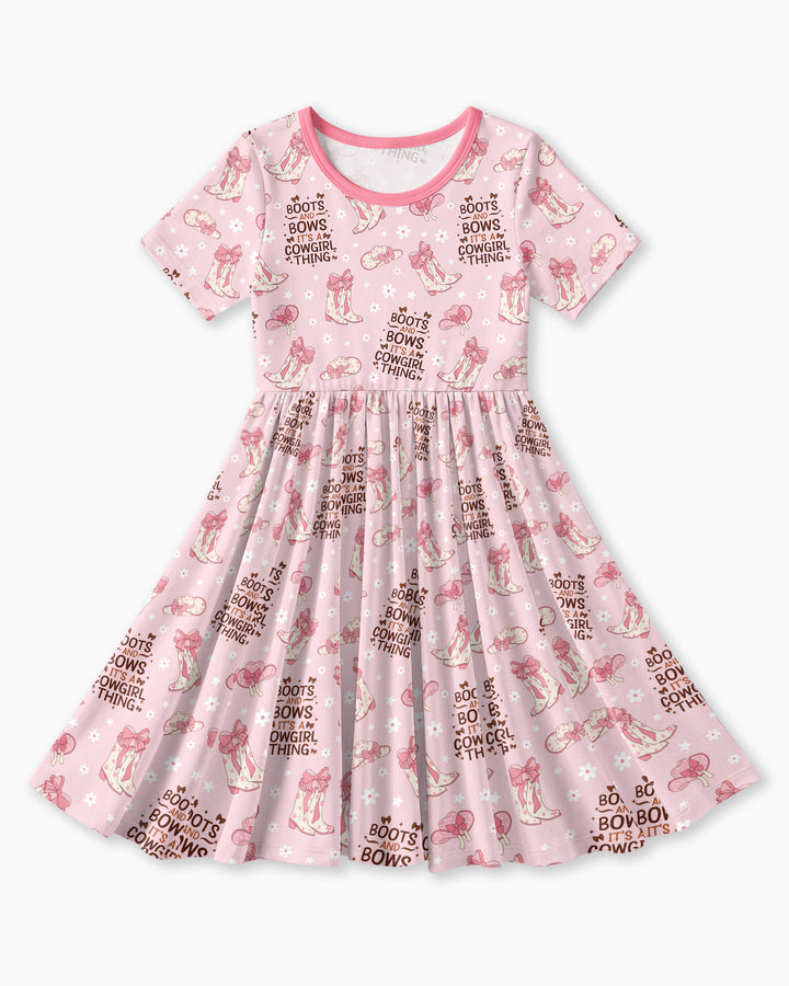 Western Cowgirl Boots And Bows Bamboo Twirl Dress