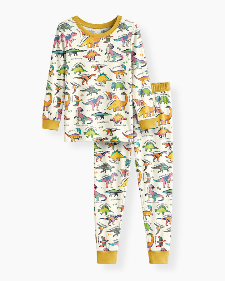 Little Dino World Bamboo Two Piece Long Sleeve Pajama Set