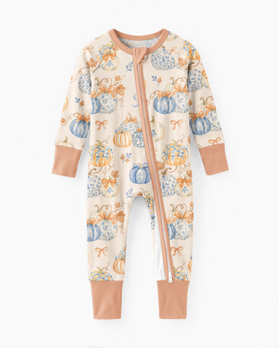 Preppy Blue and Orange Chinoiserie Pumpkin Bamboo Convertible Zippy