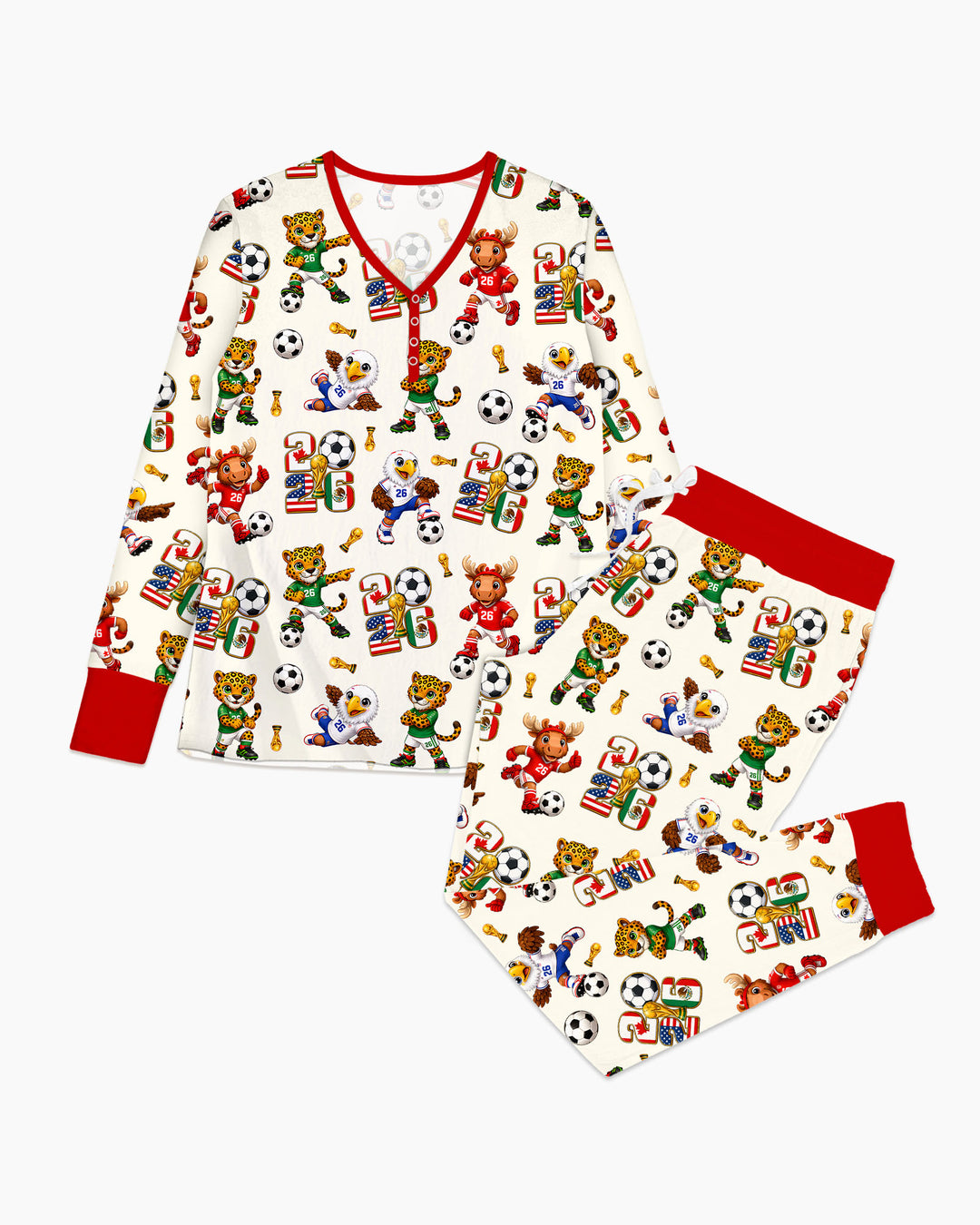 Cute Soccer Mascots USA CAN MEX Bamboo Women Pajama Set