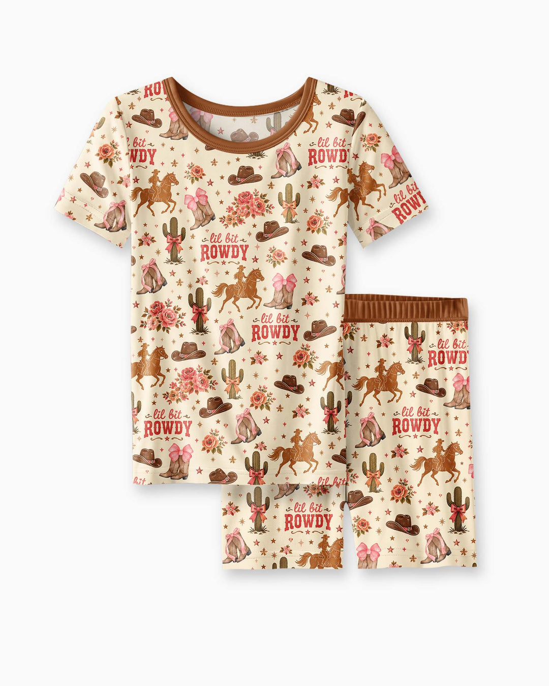 Coquette Cowgirl Lil Bit Rowdy Two Piece Short Sleeve Shorts Pajama Set