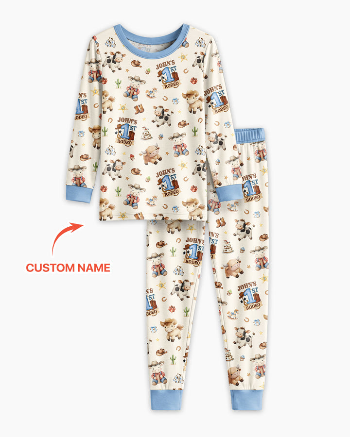 Custom Name First YeeHaw Birthday Bamboo Two Piece Long Sleeve Pajama Set