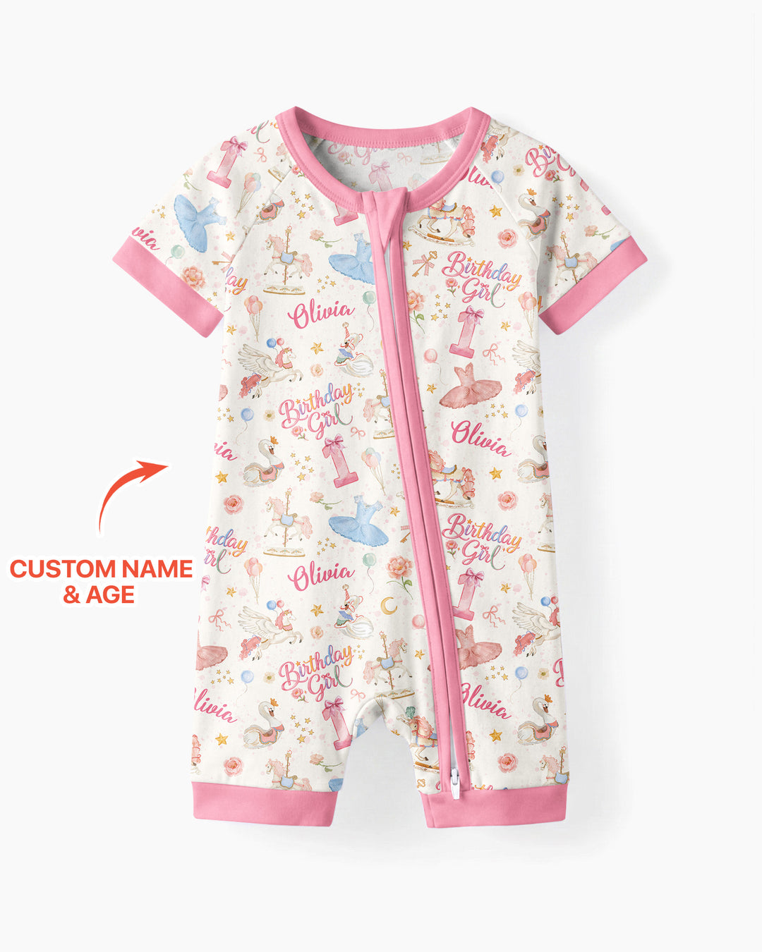 Ballerina Birthday Girl Custom Name & Age Bamboo Shorty Zippy