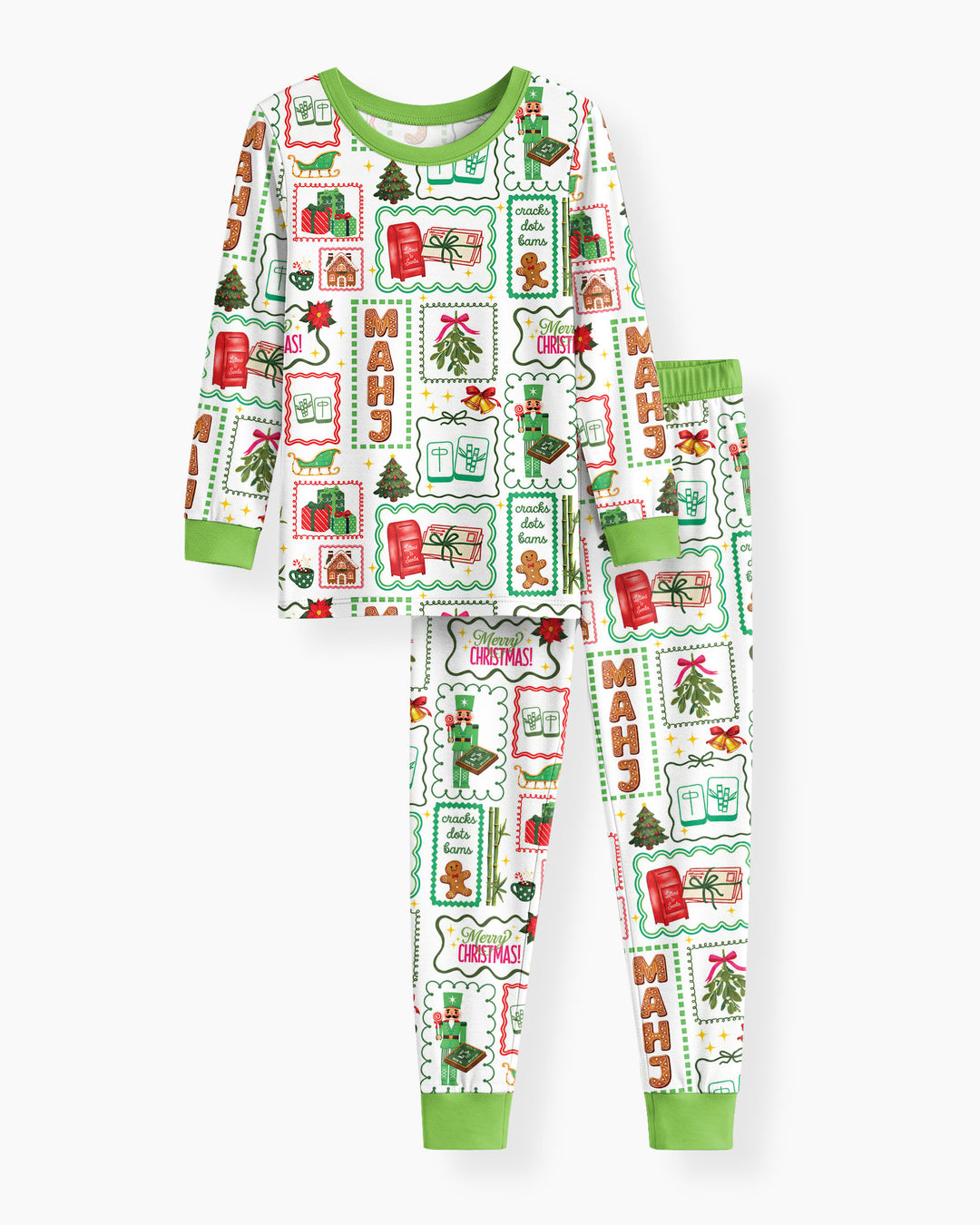 Preppy Christmas Mahjong Bamboo Two Piece Long Sleeve Pajama Set