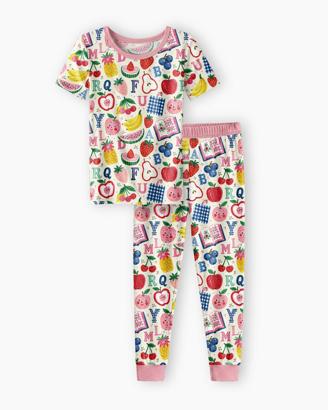 Back To School Fruit Alphabet Bamboo Two Piece Short Sleeve Pajama Set