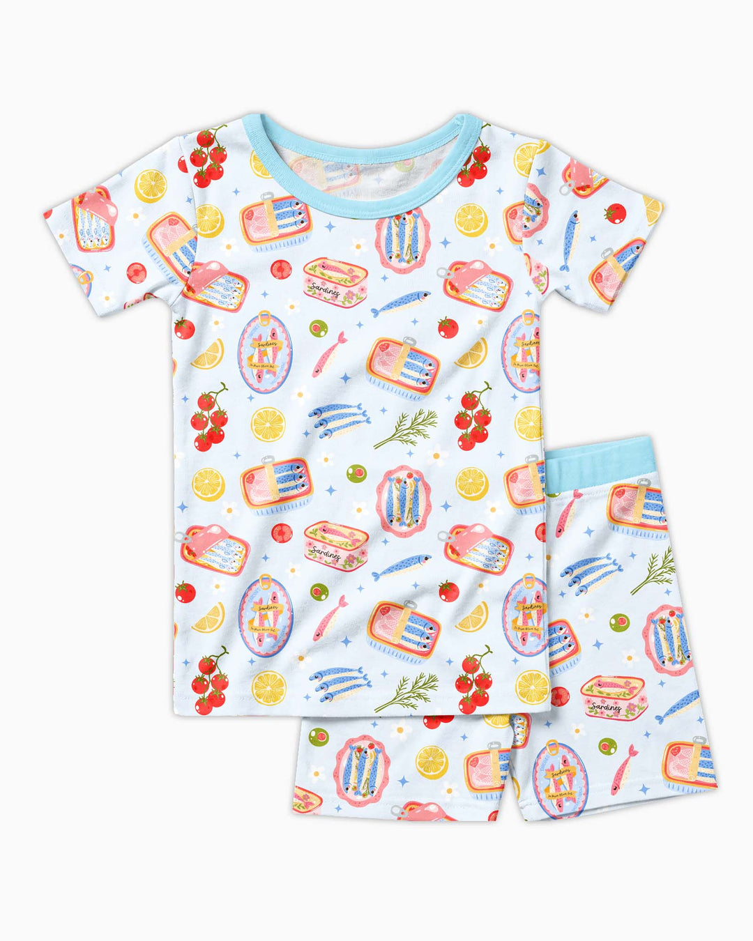 Preppy Sardines Bamboo Two Piece Short Sleeve Shorts Pajama Set