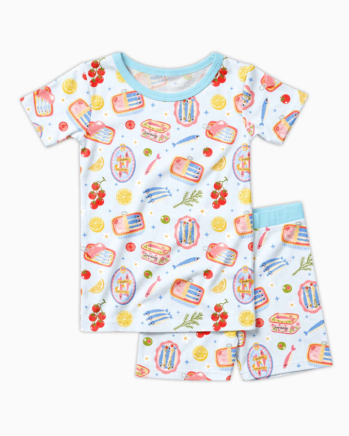 Preppy Sardines Bamboo Two Piece Short Sleeve Shorts Pajama Set