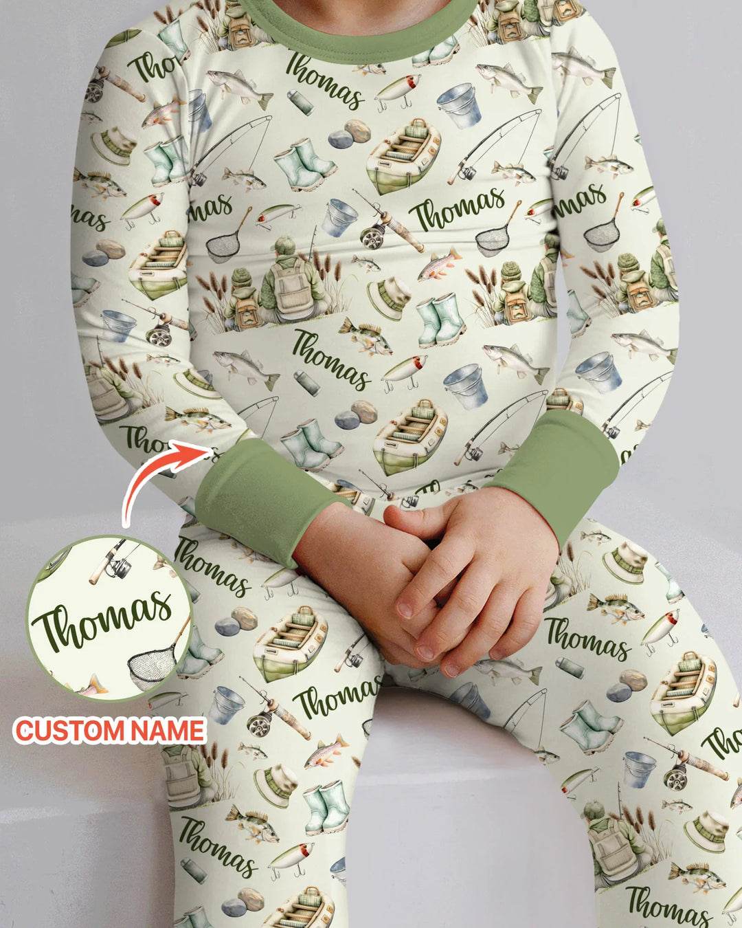 Custom Name Fishing Day Daddy & Me Matching Bamboo Two Piece Long Sleeve Pajama Set