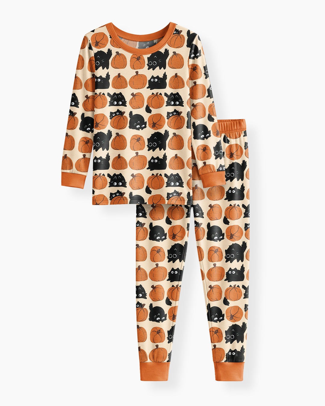 Black Cat Pumpkins Bamboo Two Piece Long Sleeve Pajama Set