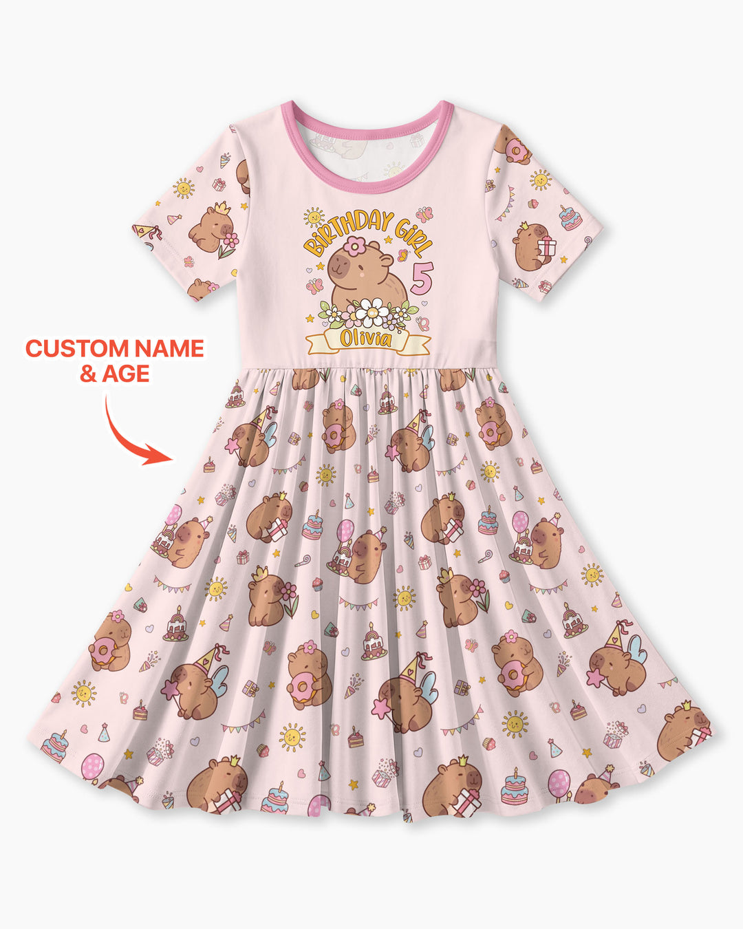 Personalized Capy Birthday Girl Bamboo Twirl Dress