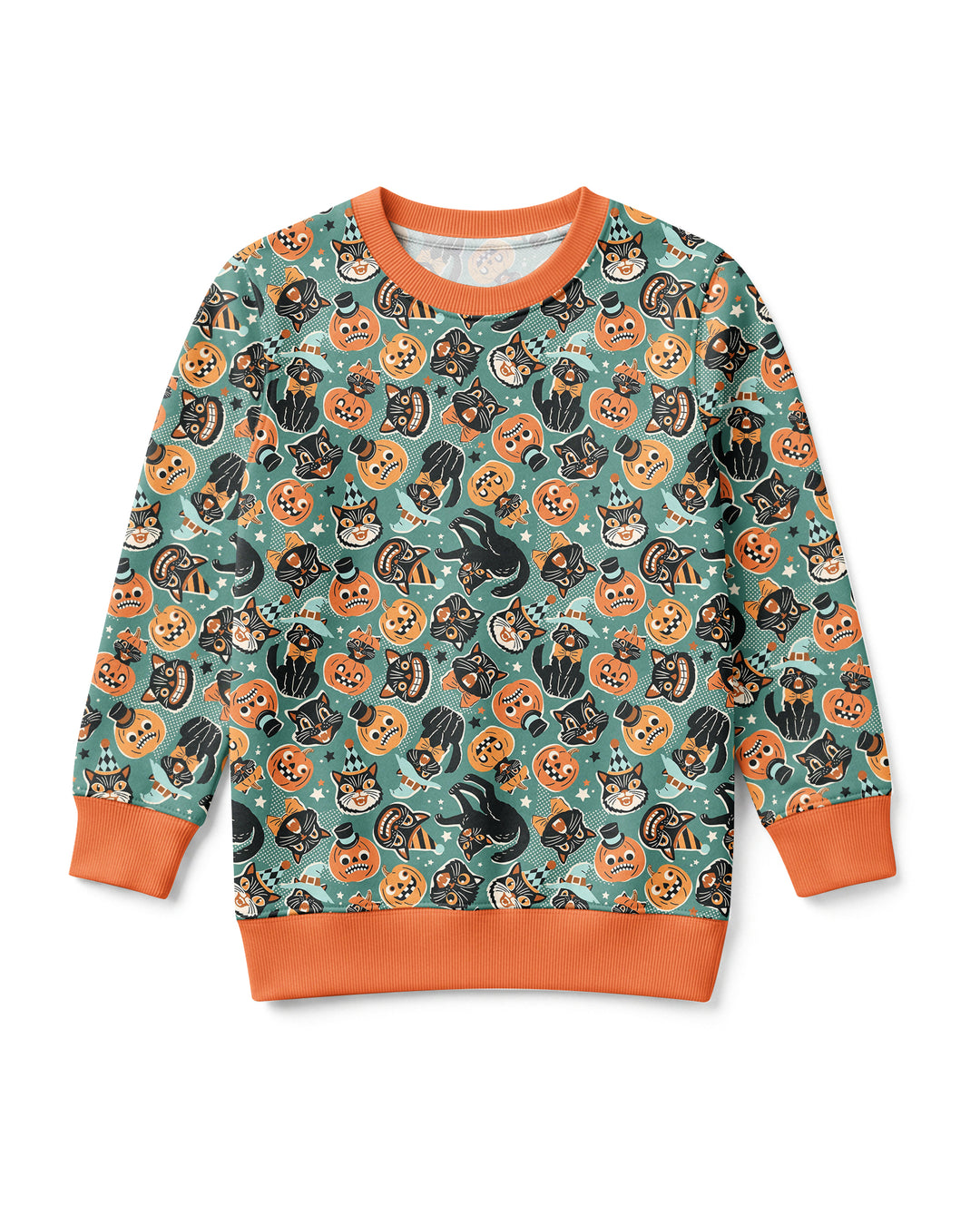 Retro Black Cat Witch Pumpkin Halloween Bamboo Crewneck Sweatshirt