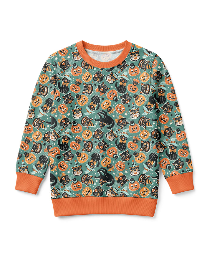 Retro Black Cat Witch Pumpkin Halloween Bamboo Crewneck Sweatshirt