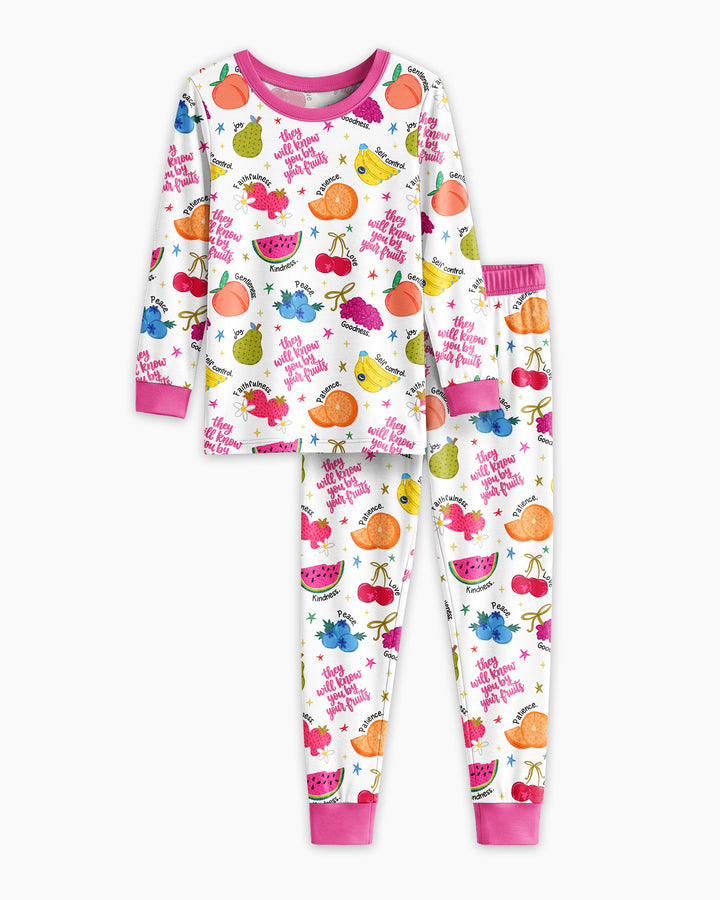 Zweiteiliges Langarm-Pyjama-Set mit Sommerfrüchten