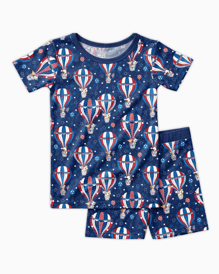 Patriotic Pups in Hot Air Balloons Family Matching Bamboo Two Piece Short Sleeve Shorts Pajama Set