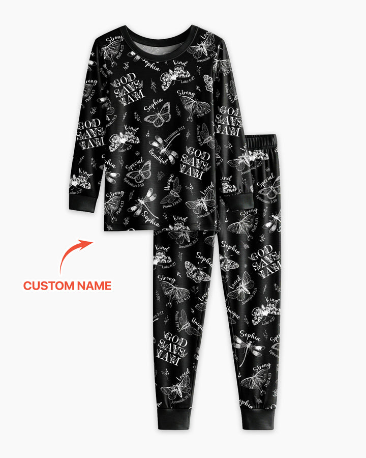 Custom Name God Says I Am Midnight Wings Bamboo Two Piece Long Sleeve Pajama Set