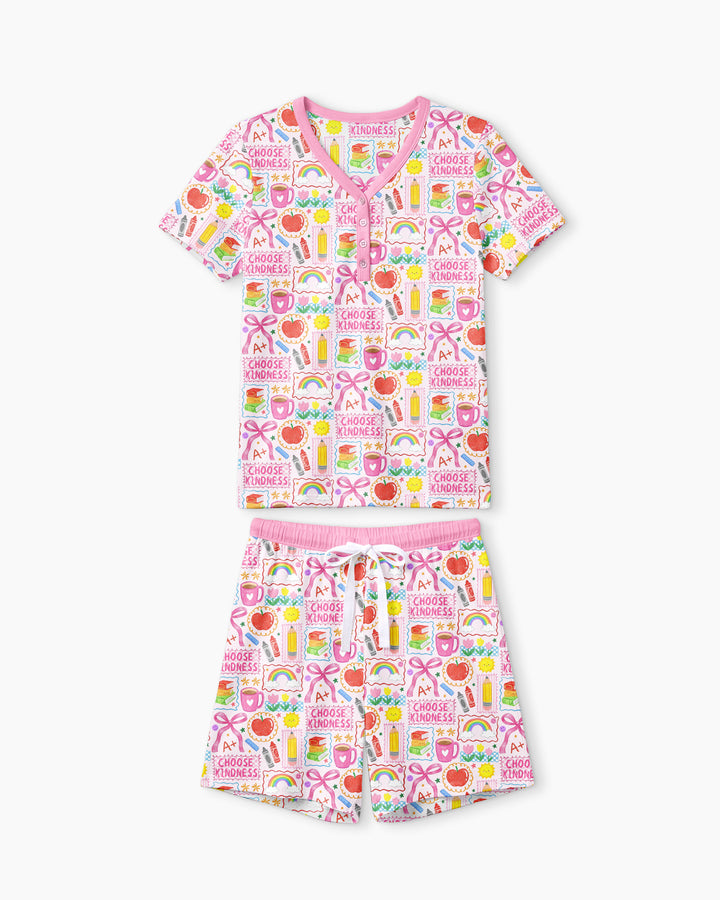 Kindness School Girl Bamboo Women Short Sleeve Short Pajama Set